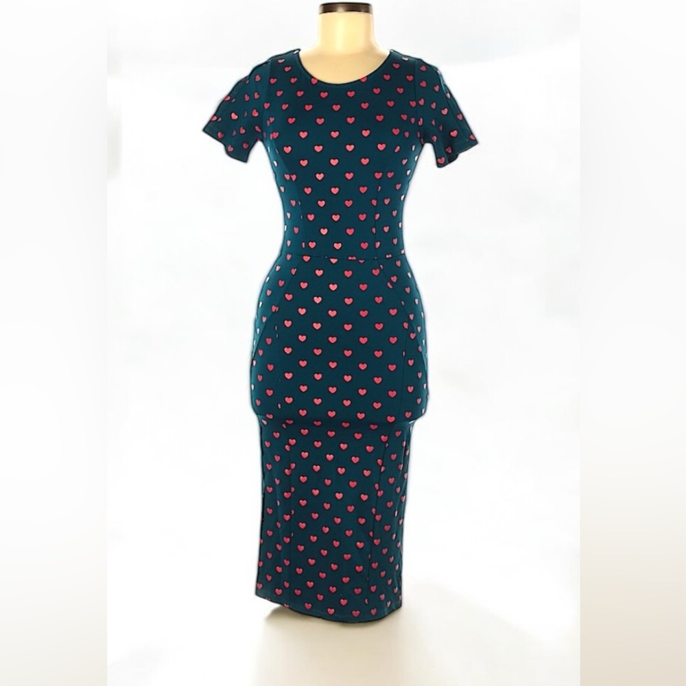 Beautiful Teal Red Heart Unique Vintage Retro Style Wiggle Dress Medium - Picture 3 of 8